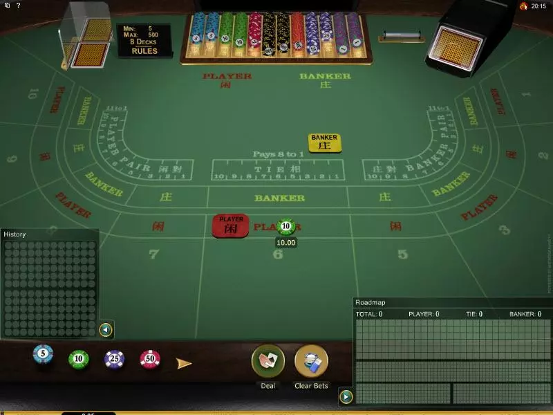 Baccarat Gold сделано в Microgaming, число колод: 8 колод