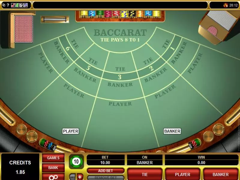 Baccarat сделано в Microgaming, число колод: 1 колода